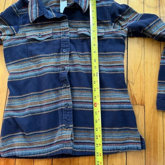Patagonia Women’s Long-Sleeved Fjord Flannel Shirt Gaucho Stripe Classic Navy 6 - Picture 5 of 7
